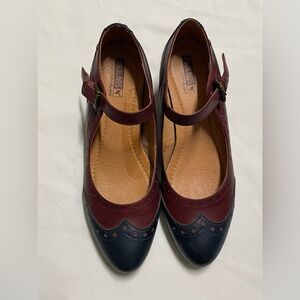 Pikolinos Red and Blue Mary Jane Flats with Brogue Details